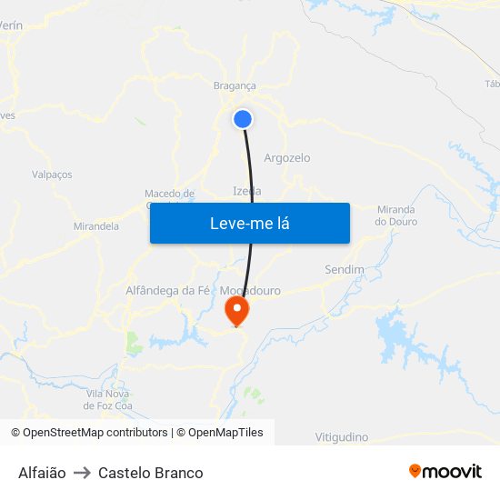 Alfaião to Castelo Branco map