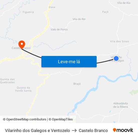 Vilarinho dos Galegos e Ventozelo to Castelo Branco map