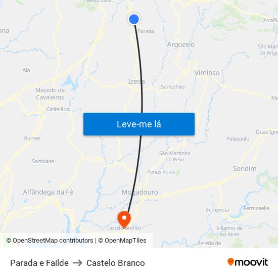 Parada e Faílde to Castelo Branco map