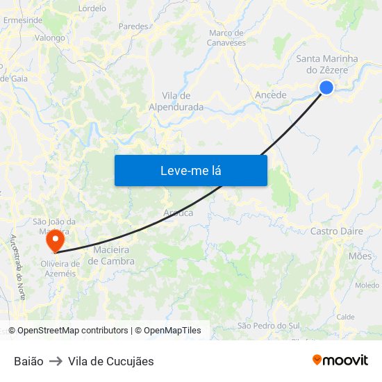 Baião to Vila de Cucujães map