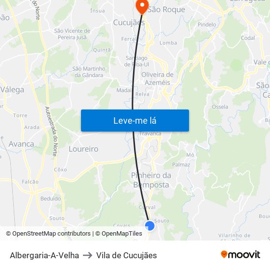 Albergaria-A-Velha to Vila de Cucujães map