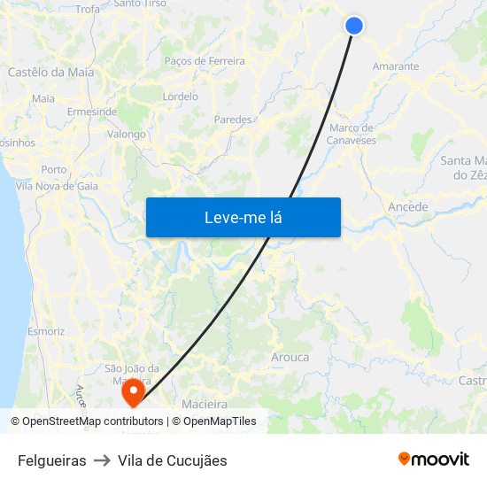 Felgueiras to Vila de Cucujães map