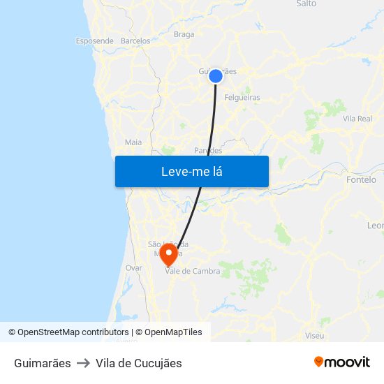 Guimarães to Vila de Cucujães map