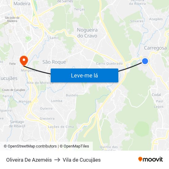 Oliveira De Azeméis to Vila de Cucujães map