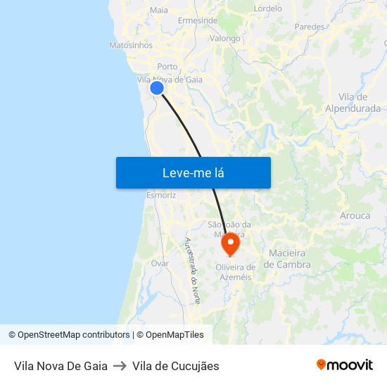 Vila Nova De Gaia to Vila de Cucujães map