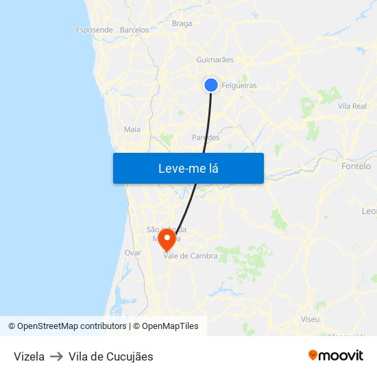 Vizela to Vila de Cucujães map