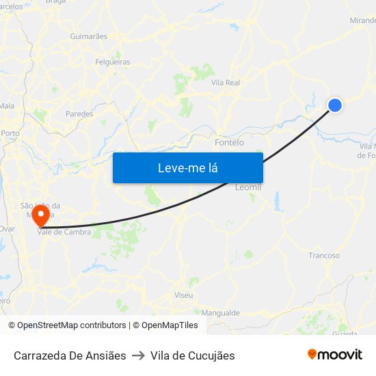 Carrazeda De Ansiães to Vila de Cucujães map