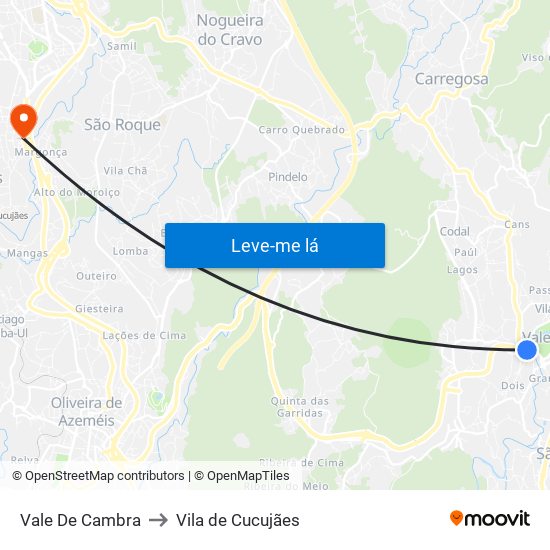 Vale De Cambra to Vila de Cucujães map