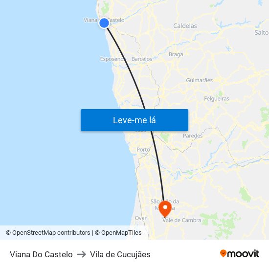 Viana Do Castelo to Vila de Cucujães map