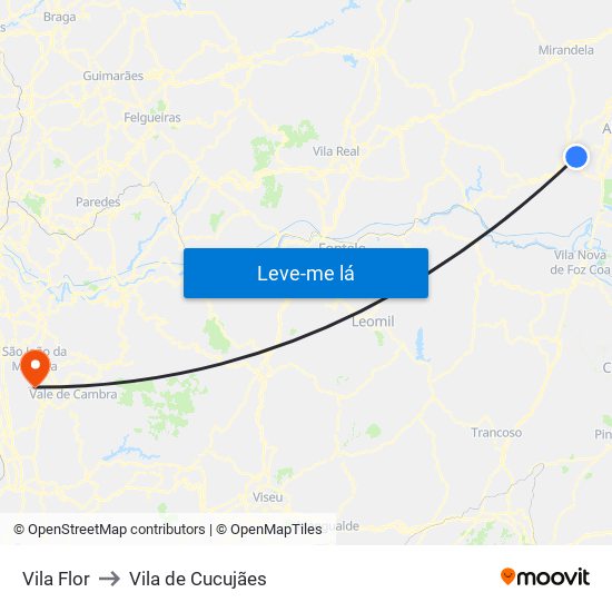 Vila Flor to Vila de Cucujães map