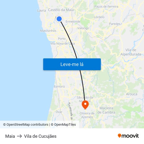 Maia to Vila de Cucujães map