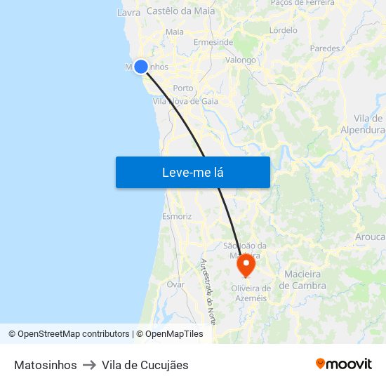 Matosinhos to Vila de Cucujães map