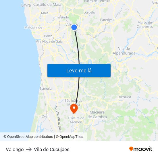 Valongo to Vila de Cucujães map