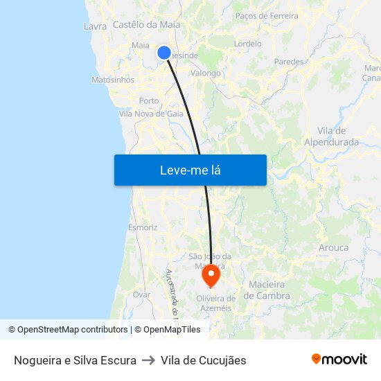 Nogueira e Silva Escura to Vila de Cucujães map