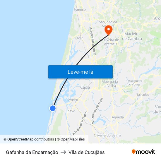 Gafanha da Encarnação to Vila de Cucujães map