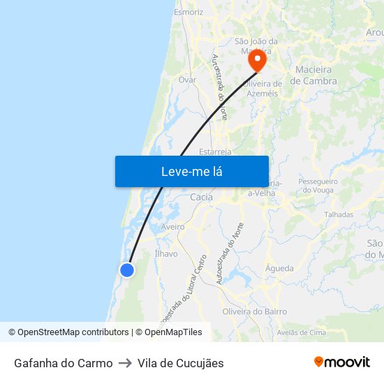 Gafanha do Carmo to Vila de Cucujães map