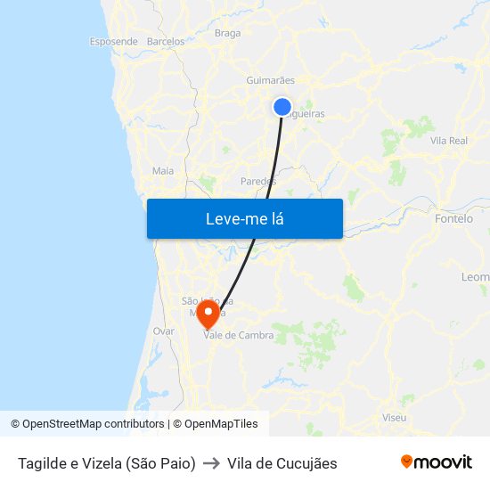 Tagilde e Vizela (São Paio) to Vila de Cucujães map
