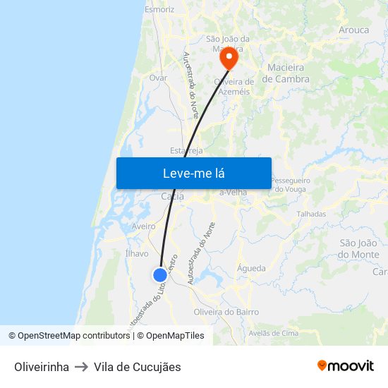 Oliveirinha to Vila de Cucujães map