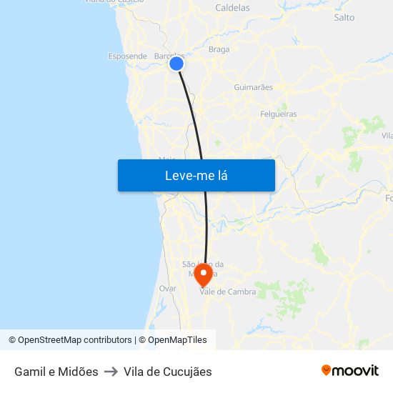 Gamil e Midões to Vila de Cucujães map