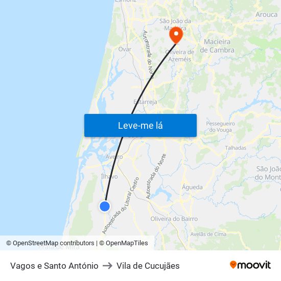 Vagos e Santo António to Vila de Cucujães map