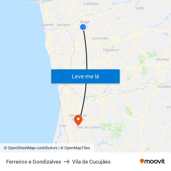 Ferreiros e Gondizalves to Vila de Cucujães map