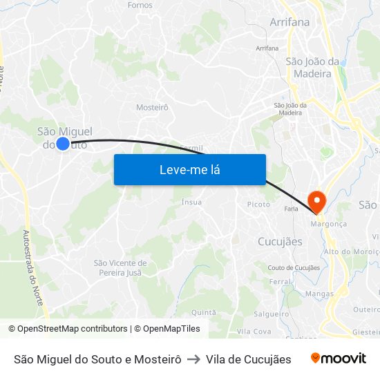 São Miguel do Souto e Mosteirô to Vila de Cucujães map