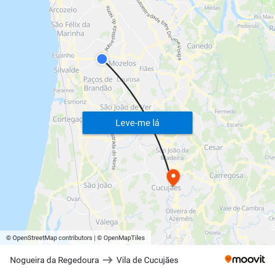 Nogueira da Regedoura to Vila de Cucujães map