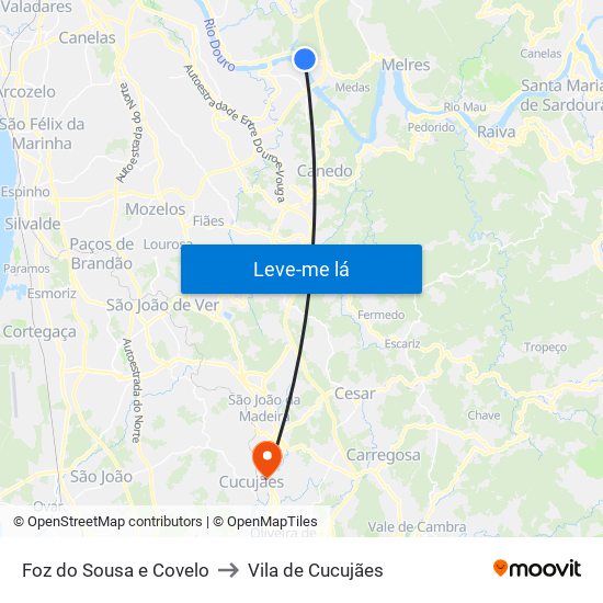 Foz do Sousa e Covelo to Vila de Cucujães map