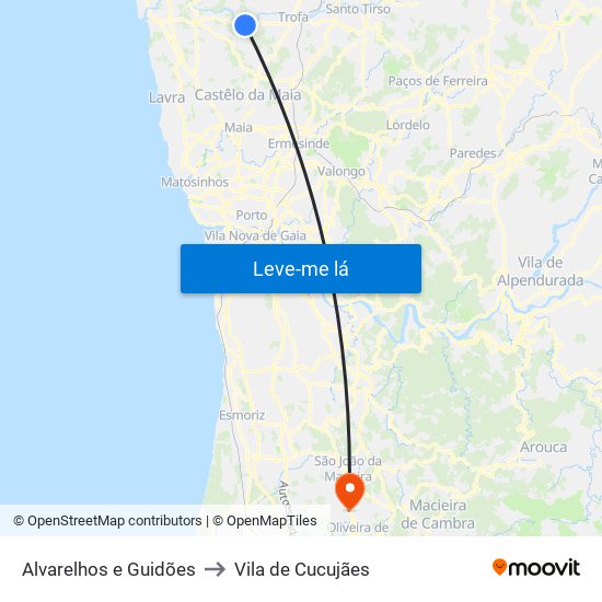 Alvarelhos e Guidões to Vila de Cucujães map