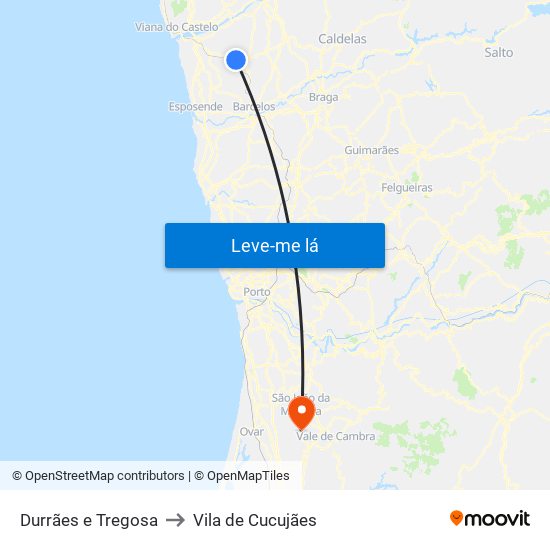 Durrães e Tregosa to Vila de Cucujães map