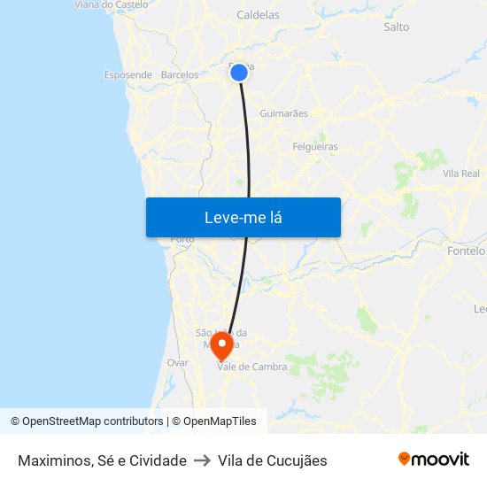 Maximinos, Sé e Cividade to Vila de Cucujães map