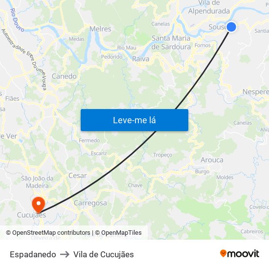 Espadanedo to Vila de Cucujães map