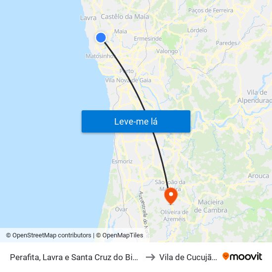 Perafita, Lavra e Santa Cruz do Bispo to Vila de Cucujães map