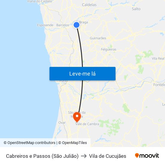 Cabreiros e Passos (São Julião) to Vila de Cucujães map