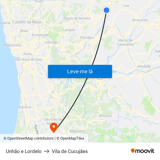 Unhão e Lordelo to Vila de Cucujães map