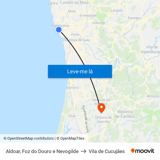 Aldoar, Foz do Douro e Nevogilde to Vila de Cucujães map