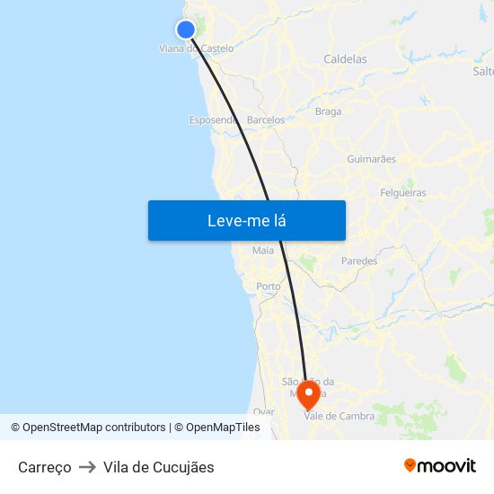 Carreço to Vila de Cucujães map