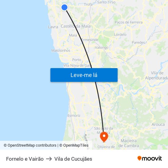 Fornelo e Vairão to Vila de Cucujães map