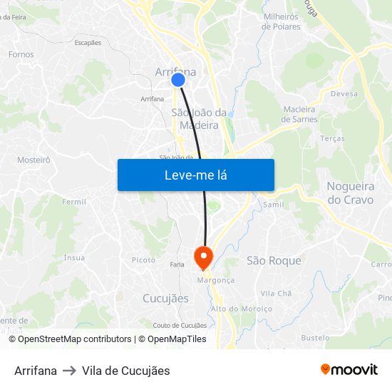 Arrifana to Vila de Cucujães map