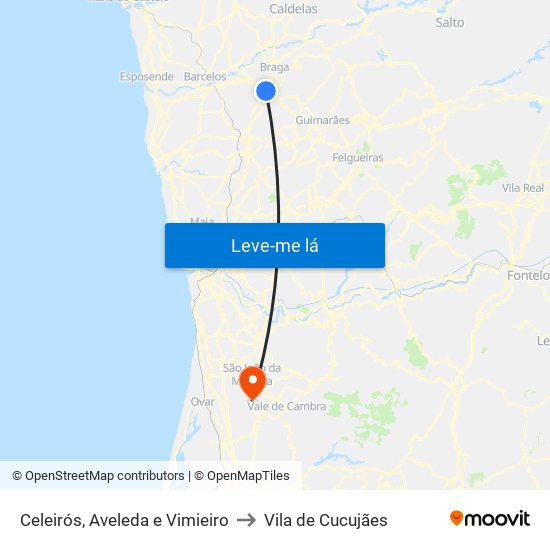 Celeirós, Aveleda e Vimieiro to Vila de Cucujães map