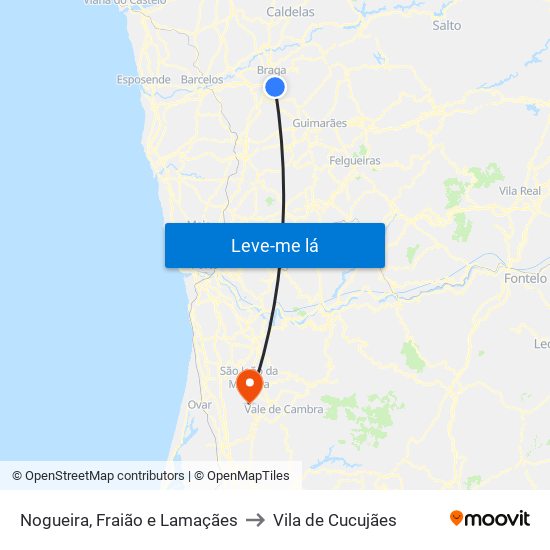 Nogueira, Fraião e Lamaçães to Vila de Cucujães map