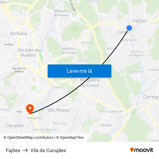 Fajões to Vila de Cucujães map