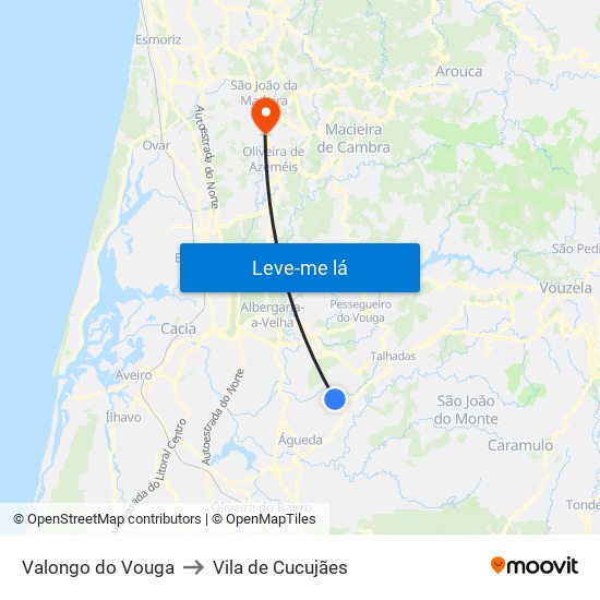 Valongo do Vouga to Vila de Cucujães map