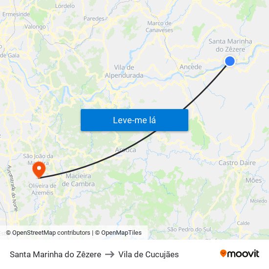 Santa Marinha do Zêzere to Vila de Cucujães map