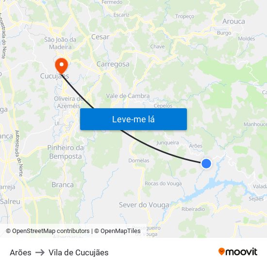 Arões to Vila de Cucujães map