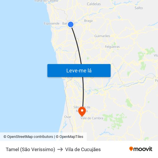 Tamel (São Veríssimo) to Vila de Cucujães map