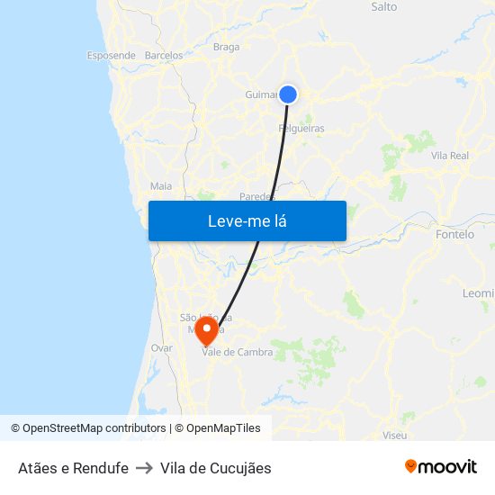 Atães e Rendufe to Vila de Cucujães map