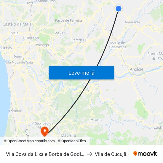 Vila Cova da Lixa e Borba de Godim to Vila de Cucujães map