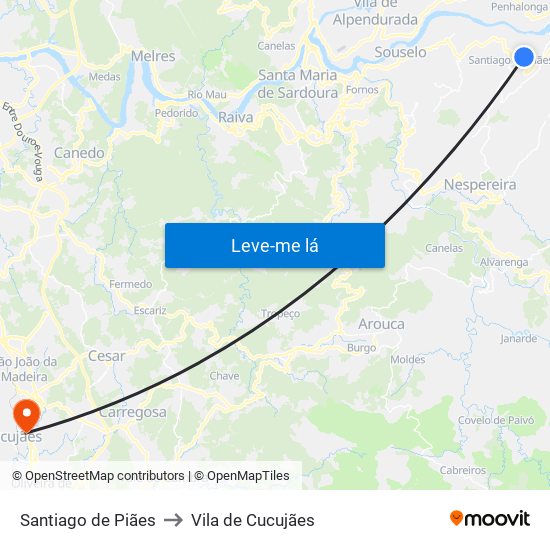 Santiago de Piães to Vila de Cucujães map