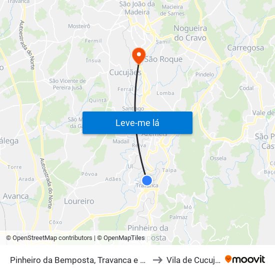 Pinheiro da Bemposta, Travanca e Palmaz to Vila de Cucujães map